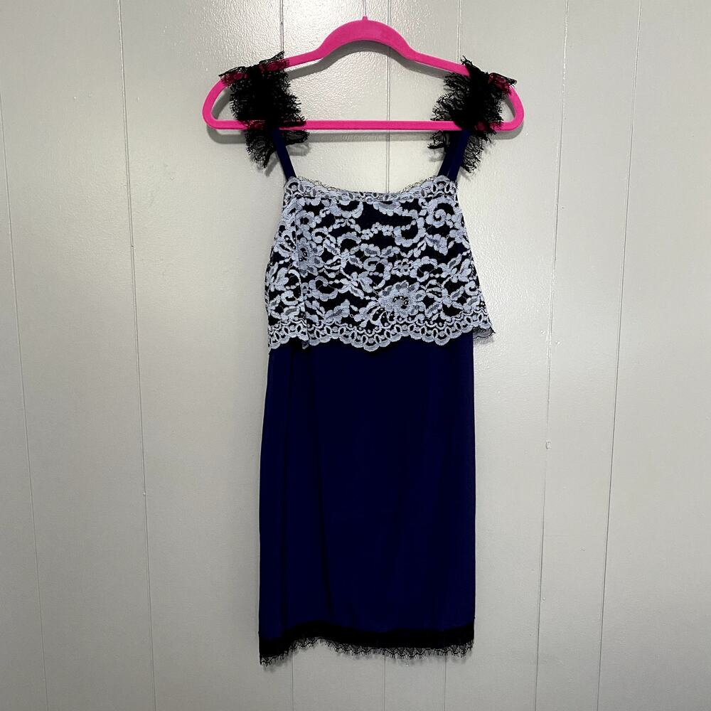 NWT Club Monaco Xael Navy Blue Lace Silk Party Evening Going Out Slip Dress 2